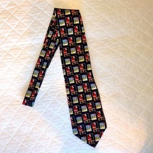 Men's Funny Silk Christmas Tie w/ Santa Playing Golf, Made in USA